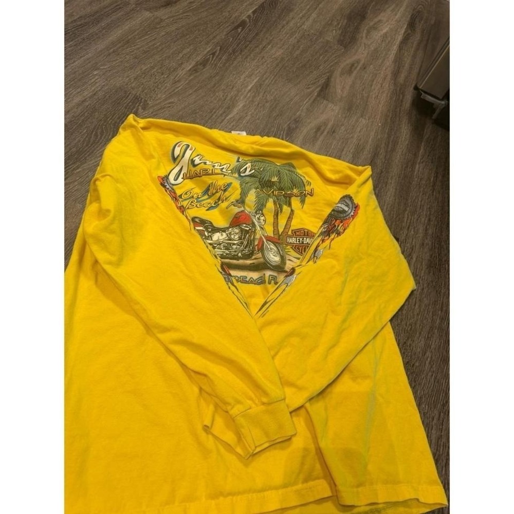 Harley Davidson Mens XL Yellow Long Sleeve Graphic T-Shirt 2004 Jim's Beach FL - Picture 4 of 5